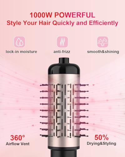 Rotating Hair Dryer Brush Ceramic, Blow Dryer Brush 2 Spin Brushes Set 1.5 Inch &2 Inch, One-Step Hot Air Brush Volumizer, Smooth, C-Curls|Pink