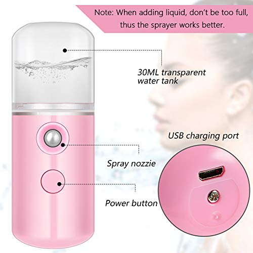 Mudder 8 Pieces Nano Sprayer Facial Mister Portable Mini Face Mist Atomization USB Rechargeable 30ml Face Steamer for Skin Care Eyelash Extensions Daily Makeup