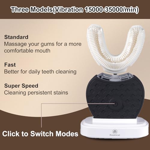 U-Shaped Ultrasonic Toothbrush for Teeth Whitening, Automatic Electric Toothbrush for Adults 360-degree Cleaning, Wireless Charging and IPX7 Waterproof Kit for Travel or Home(Black)