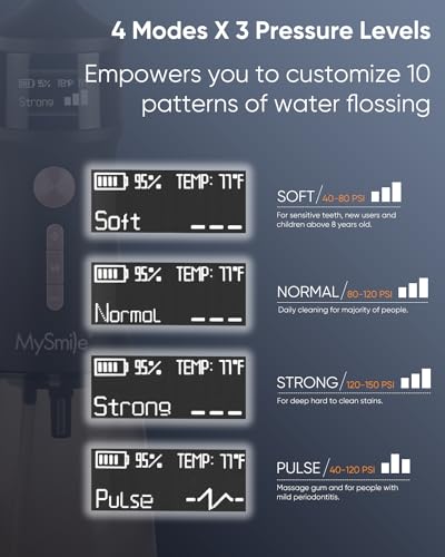 MySmile LP221 Cordless Water Flossers for Teeth with UVC Light Sanitizer and OLED Display, 335ML 4 Modes Water Teeth Cleaner Picks for Teeth Cleaning and Water Flossing (Midnight Black)