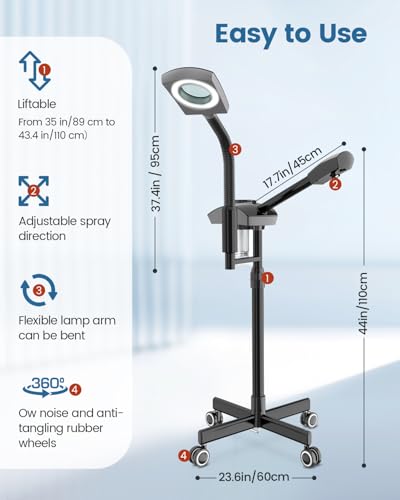 Kingsteam Facial Steamer & 5X Magnifying Lamp Combo, Professional Esthetician Equipment: Adjustable Nano Mist, Deep Pore Cleansing, Blackhead Remover, Acne Treatment Ozone Steamer (60 Min Timer),Black