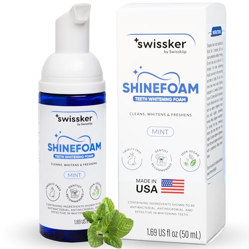 Swissker by Swissklip ShineFoam | Teeth Whitening Foam | Mint Flavor Whitening Toothpaste | Teeth Whitener I Professional Teeth Whitening Kit | 100% Vegan - Made in USA - 1.69 oz - Pack 1