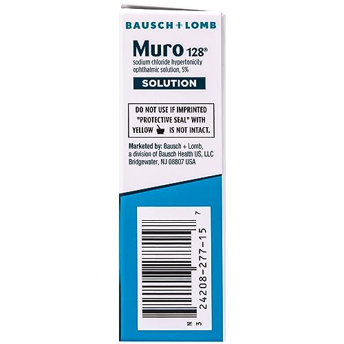 Muro 128 Solution, Temporary Relief of Corneal Edema, Eye Care, Sodium Chloride Hypertonicity Ophthalmic Solution 5%, 0.5 Fl. Oz