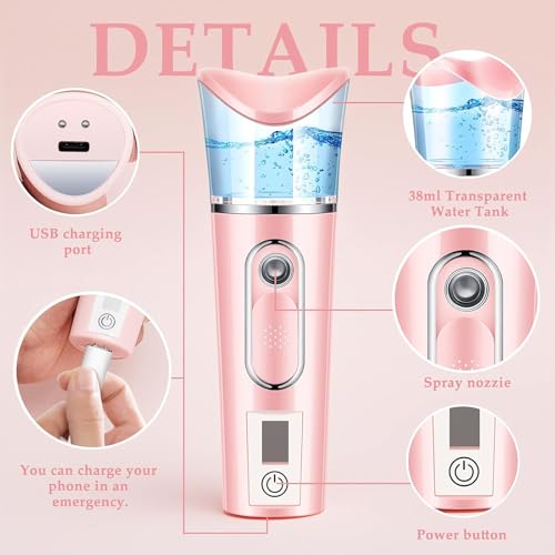 2 Pieces Handy Nano Mist Sprayer with Skin Analyzer Moisture Tester Portable Nano Facial Mister Face Steamer Atomization Mini Eyelash Extensions USB Rechargeable Moisturizing & Hydration for Skin Care