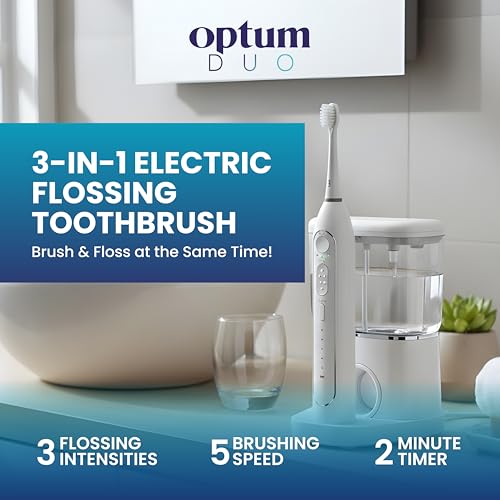 Flossing Toothbrush Rechargeable Electric Toothbrush with Water Flosser - Portable Water Pick Toothbrush Combo Cordless Sonic Electric Toothbrush and Water Flosser - Black