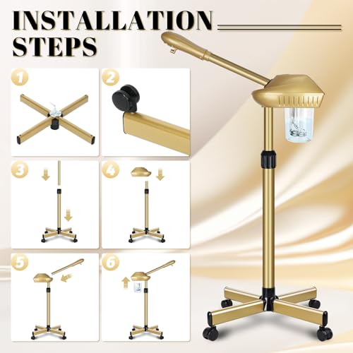 Facial Steamer Professional with More Steam for Deep Cleansing and Hydration, Steamer for Facial with Time Setting, Face Steamer Adjustable Height for Beauty, Spa and Home Use, Gold