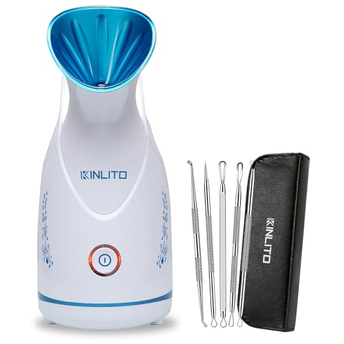 Facial Steamer Ionic Face Steamer for Home Facial, Warm Mist Small Facial Steamer for Deep Cleaning Unclog Pores with Blackhead Remover, Aromatherapy Kit for Personal Home SPA (Blue)