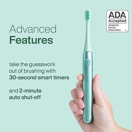Aquasonic Icon ADA-Accepted Rechargeable Toothbrush | Magnetic Holder & Slim Travel Case | 2 Brushing Modes & Smart Timers | Gentle Micro-Vibrations (Mint)