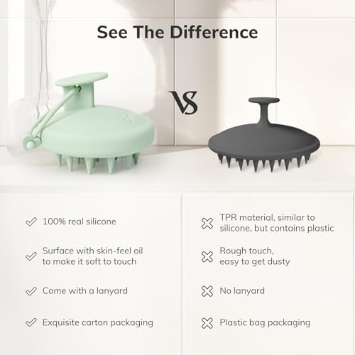Sndyi Silicone Scalp Massager Shampoo Brush, Hair Scrubber with Soft Silicone Bristles, Scalp Scrubber/Exfoliator for Dandruff Removal, Wet Dry Scalp Brush for Hair Growth & Scalp Care, Mint Green
