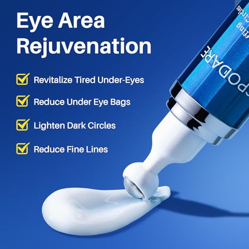 SPODARE Caffeine Eye Cream, Under Eye Cream for Dark Circles, Puffiness & Puffy Bags, Wrinkles Fine Lines, Eye Roller Serum with 360° Massage Ball for Women and Men - 0.7 fl. oz