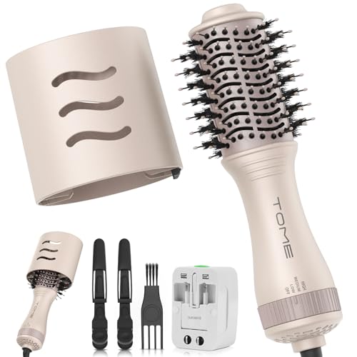 Blow Dryer Brush, Hair Dryer Brush in One, 600W Oval Hot Air Volumizer & Straightener, Anti-Frizz Blowout Styling Brush, Dual Voltage 110–240V Travel (2 Inch) Pink