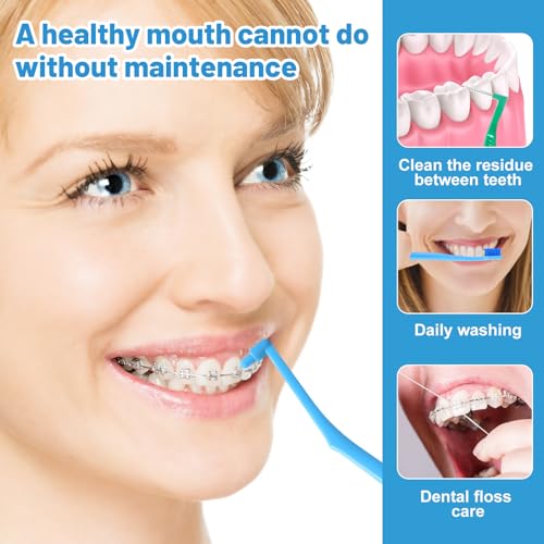 9-in-1 Orthodontic Oral Care Kit with Case – Toothbrush, End Tuft Toothbrush, 5 Interdental Brushes, Dental Floss, Dental Wax – Portable Hygiene Set for Braces and Daily and Travel Use (Blue)