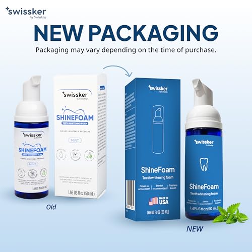Swissker by Swissklip ShineFoam | Teeth Whitening Foam | Mint Flavor Whitening Toothpaste | Teeth Whitener I Professional Teeth Whitening Kit | 100% Vegan - Made in USA - 1.69 oz - Pack 1
