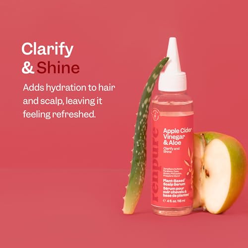 Renpure Apple Cider Vinegar Scalp Serum – Plant-Based Detoxifying Hydration for Softer, Shinier Hair – Itchy Scalp Treatment with Ginger Root & Peppermint Leaf, 4 Fl Oz