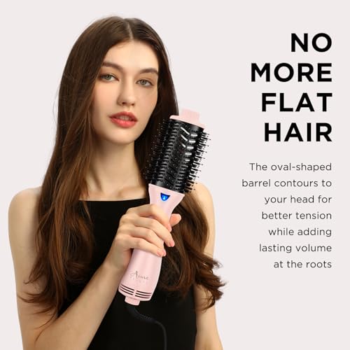 Aima Beauty Blow Dryer Brush - Ionic Ceramic Hot Air Brush for Frizz-Free Straightening & Voluminous Blowout, 2.3‘’/ 60mm Oval Barrel with Nylon Bristles, 360 Surrounded Vent, 3 Heat Settings, Pink