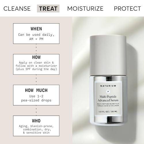 Naturium Multi-Peptide Advanced Serum, Firming & Smoothing Face Serum for Fine Lines & Wrinkles with Advanced Multi-Peptide Blend, 1 oz