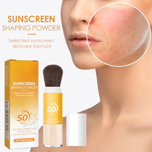 Mineral Sunscreen Setting Powder SPF 50, Face Powder with Brush, Translucent Mattifying Powder, Lightweight Oil Control Powder, Tinted Loose Powder for Oily Skin, Travel Makeup Powder