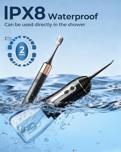 Electric Toothbrush with Water Flosser for Teeth, Sonic Electric Toothbrush and Electric Floss for Adults and Kids, Water Dental Picks, Cleaning and Flossing Dental Care, Waterproof