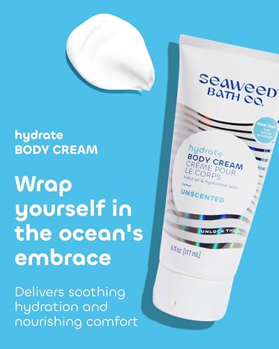 Seaweed Bath Co. Hydrate Body Cream - Unscented | Nourishing Moisturizer for Body and Hands | With Vitamin E, Hyaluronic Acid and Shea Butter For Dry Skin | 6 oz