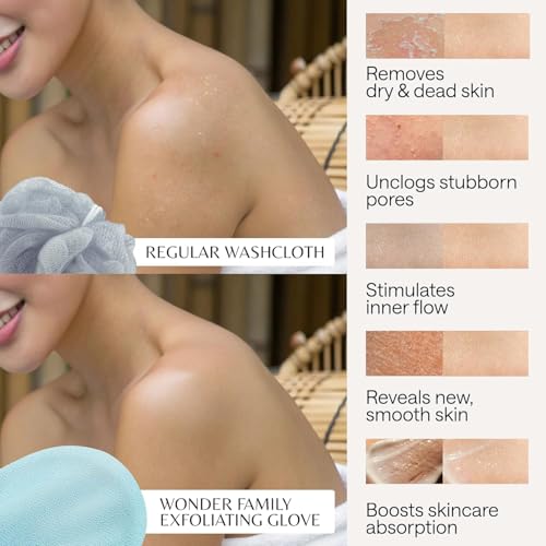 Korean Exfoliating Glove for Shower – Deep Body Scrubber & Face Exfoliator – Shower Gloves – Tan Remover Washcloth, Smooth Skin & Body Exfoliating Mitt – Loofah Wash Cloth Alternative