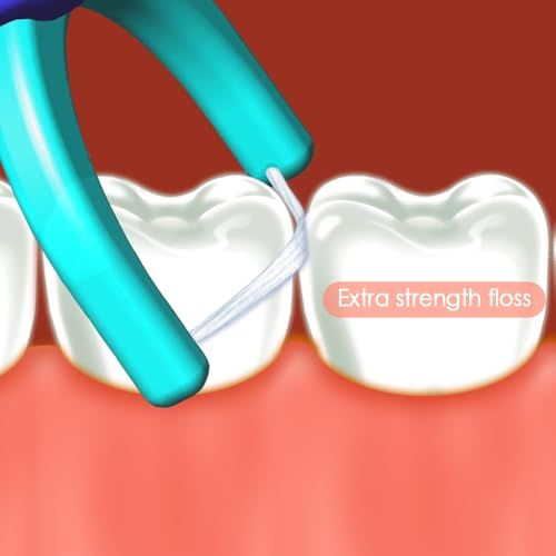 T.Smile NoFuss Dental Flosser Kit, 5-inch Long Handle & Refill Heads, Extra-Strength Floss for Comfortable Clean, Fluoride Free, (1 Blue Handle + 100 Extra-Strength Floss Refills)