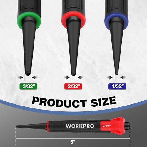 WORKPRO 3-Piece Nail Punch Set, Includes 1/32", 1/16", 3/32" Nail Setter, Color Coded Nail Set Tool with Shock-Absorbing Grip