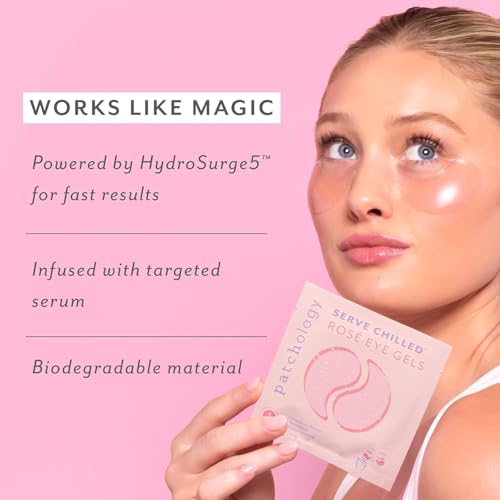 Patchology Serve Chilled Rosé Hydrating Under Eye Patches – Hyaluronic Acid & Antioxidant-Infused Eye Masks to Reduce Dark Circles, Puffiness & Fine Lines - Ideal Skincare Essentials (5 Pairs)