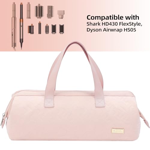 NISHEL Hair Tools Travel Carrying Bag, Portable Hair Air Wrap Dryer Case, Hair Dryer/Curling Iron/Airstraight Attachment Organizer, Pink