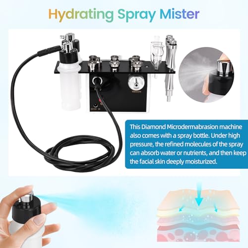 Diamond Micro-Derma-Dermabrasion Machine, 3 IN 1 Dermabrasion Facial Machine 0-68cmHg Suction Power, Professional Diamond Glow Facial Machine with Spray Kit, Home Use Facial Skin Care Equipment