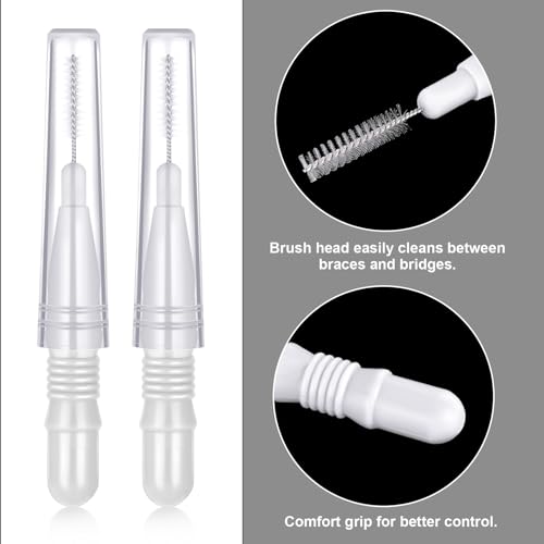 BBTO 100 Pcs Braces Dental Brush Flosser for Cleaner Interdental Brush Toothpick Tooth Flossing Head Oral Dental Toothpick Cleaners Cleaning Tool(White)