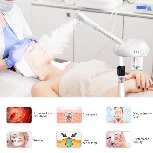 Professional Facial Steamer, Ozone Spa Face Steamer on Wheels, Adjustable Height and Angle,Estheticians Steamer More Steam,Hot Mist Facial Humidifier Atomizer for Spa Beauty, Home Use