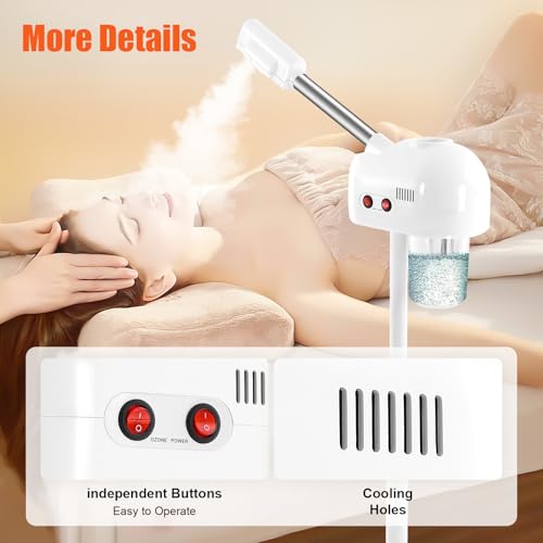 Professional Facial Steamer with Hot Mist, 800W Ozone Steamer for Estheticians, Large 0.2 Gal Tank, 360° Rotating Nozzle & Adjustable Height, Salon & Home Use Skin Care Equipment