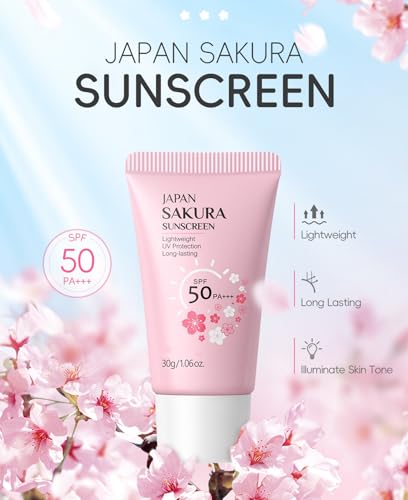 Hydrating Sunscreen SPF 50 – 2Packs Lightweight Hydrating JAPANESE SAKURA Face & Body Sunscreen, Moisturizing Isolation Cream Non-Greasy, Fast-Absorbing, No White Cast