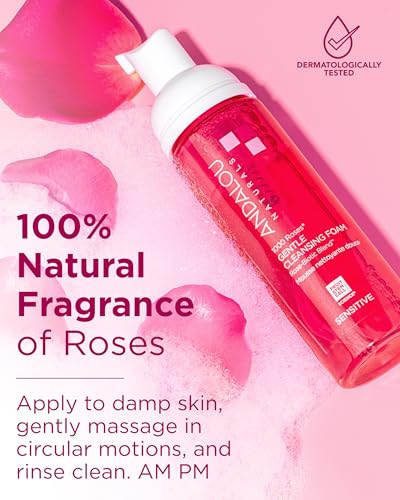Andalou Naturals 1000 Roses Gentle Cleansing Foam | Foaming Face Wash with Rose Stem Cells & Organic Aloe Leaf Juice | Hydrating Daily Cleanser for Sensitive Skin | 5.5 fl oz