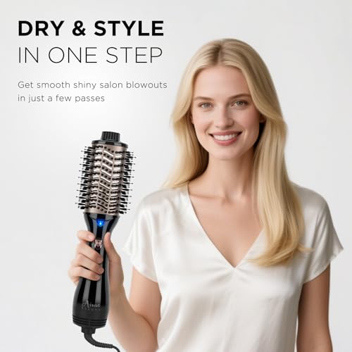 One Step Hair Dryer & Volumizing Hot Air Brush, Blow Dryer, Ceramic Straightener, Curler & Hot Comb 4 in 1 Salon Ionic Brush, Hair Styling Tools, Black