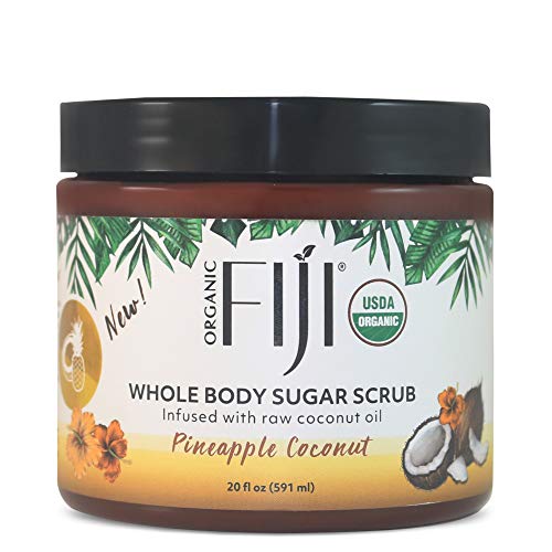 Organic Fiji Whole Body Scrub - Infused with Coconut Oil, Exfoliating Sugar Scrub for Smooth and Soft Skin, Exfoliates & Restores Skin's Natural Biosphere, Pineapple Coconut 20 oz