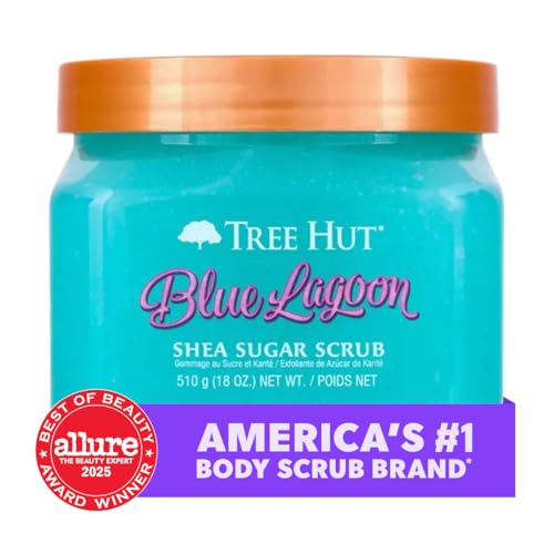 Tree Hut Blue Lagoon Shea Sugar Scrub, Exfoliating, Hydrating & Moisturizing Body Scrub with Shea Butter & Nourishing Essential Oils, Smooth & Soften Skin, 18 oz