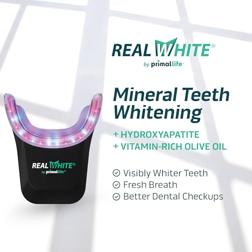 Primal Life Organics V4 Real White Red/Blue LED Light Teeth Whitening System - Includes 20 Treatments