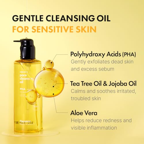 Hanskin Pore Cleansing Oil, Oil Cleanser for Face, Makeup Blackhead Sebum Remover, Korean Deep Pore Cleanser for Sensitive Skin [PHA] (10.14 oz)