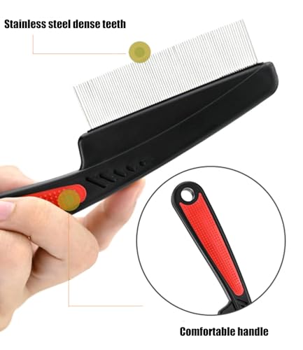 Dandruff Comb Fine Tooth Scalp Detox Comb Lice for Women, Men & Kids Stainless Steel Scalp Detoxing, Sweep & Massage Hair Brush Tool for Hair Care (Brown+Red)