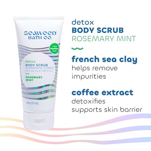 Seaweed Bath Co. Detox Body Scrub - Rosemary Mint - Exfoliating Skin Scrub Removes Dead Skin & Impurities - With French Sea Clay, Coffee Bean Extract - Vegan, Paraben & Sulfate Free - 6 oz