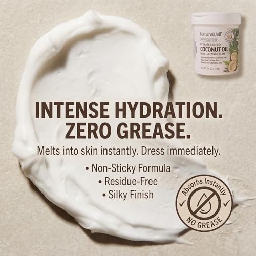 NATURE WELL Hydrate & Soften Coconut Oil Moisturizing Cream for Face, Body, & Hands, Non-Greasy, Intense Hydration & Luxurious Feel, Revives Dry & Sensitive Skin, Superfood for Your Skin, 16 Oz