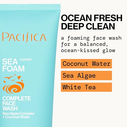 Pacifica Beauty Sea Foam Face Wash, Daily Gentle Foaming Cleanser, With Coconut Water + Sea Algae, Removes Makeup, For Combination and Oily Skin, Vegan & Cruelty Free