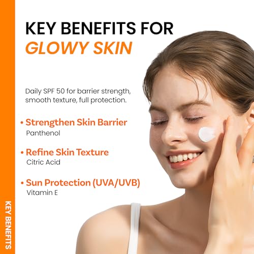 ONGREDIENTS Skin Barrier Moisture Sunscreen Broad Spectrum SPF 50, Glowy Finish, Non-Sticky, No White Cast, Hydrating, Moisturizing, Airy Texture, Korean Skin Care, All Skin Types (1.7 fl. Oz)