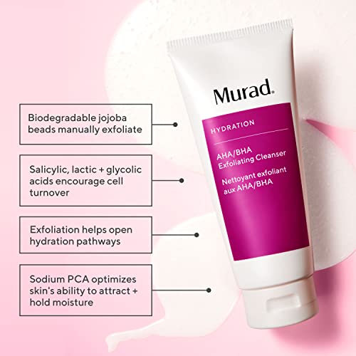 Murad AHA/BHA Exfoliating Cleanser - Triple-Action Cleansing Exfoliator with Salicylic, Lactic, & Glycolic Acids - Creamy Face Wash Removes Dull, Dry Skin for Smoother, Softer Skin