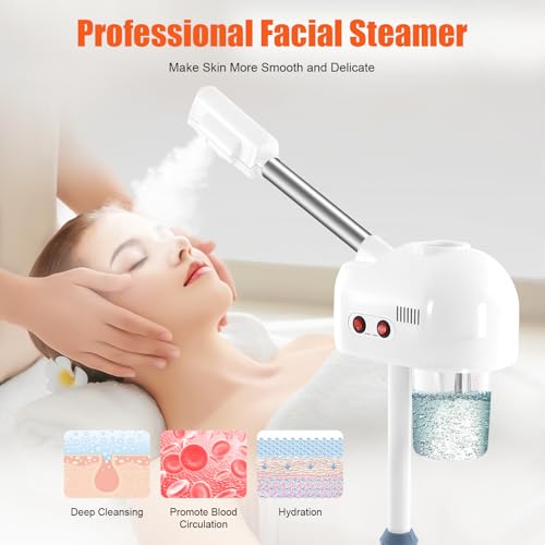 Facial Steamers, Hot Ozone Face Steamer on Wheels for Facial, Professional Skin Care Equipment, Esthetician Steamer for Salon Beauty and Spa, Mist Face Steamer for Skin Care