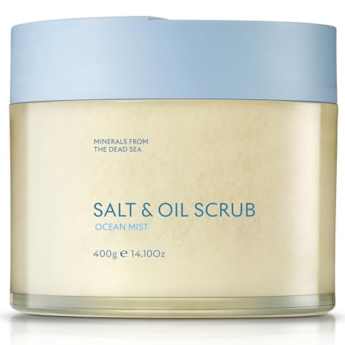 SEACRET Minerals Dead Sea Salt & Oil Body Scrub - Exfoliator with Rosehip, Sea Buckthorn & Green Tea, Mineral Rich Spa Treatment Stimulates Cell Renewal for a Rejuvenated Glow, Ocean Mist, 14.1 oz