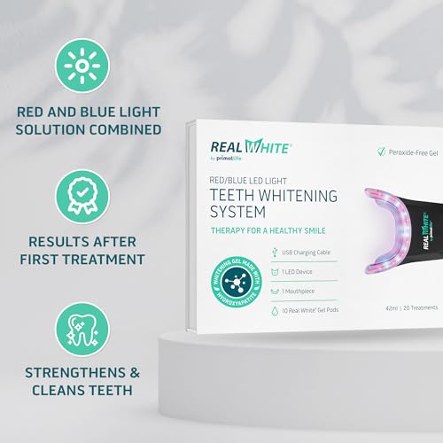 Primal Life Organics V4 Real White Red/Blue LED Light Teeth Whitening System - Includes 20 Treatments