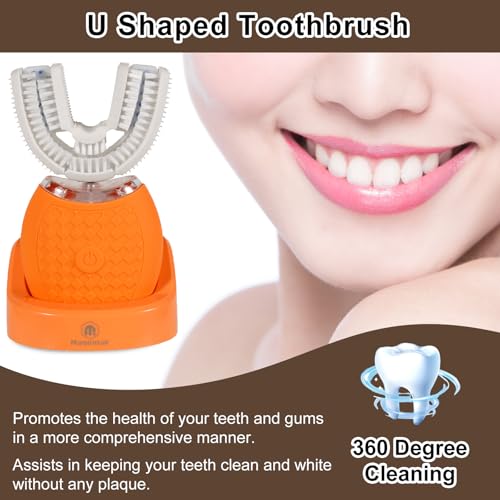 Electric U Shaped Toothbrush for Adult,360 Degree Automatic Cleaning, Ultrasonic Tooth Brush has 23760 Nylon Bristles and 3 Modes Standard, Fast, Ultra Fast(Orange)