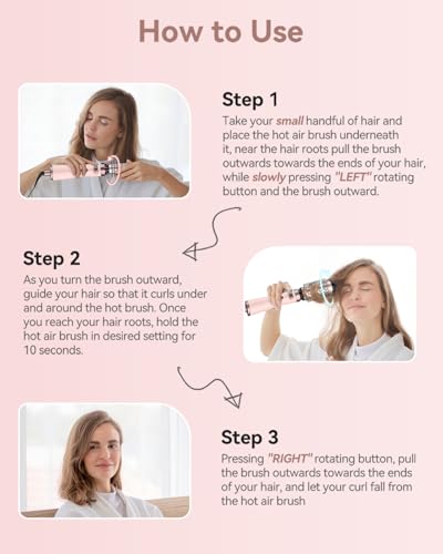 Rotating Hair Dryer Brush Ceramic, Blow Dryer Brush 2 Spin Brushes Set 1.5 Inch &2 Inch, One-Step Hot Air Brush Volumizer, Smooth, C-Curls|Pink